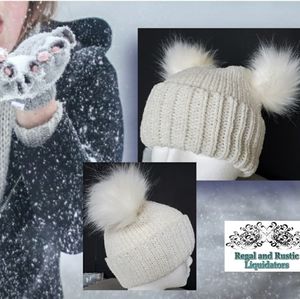 ❄ White Silver NOBO Double Pom Beanie Cap / Hat